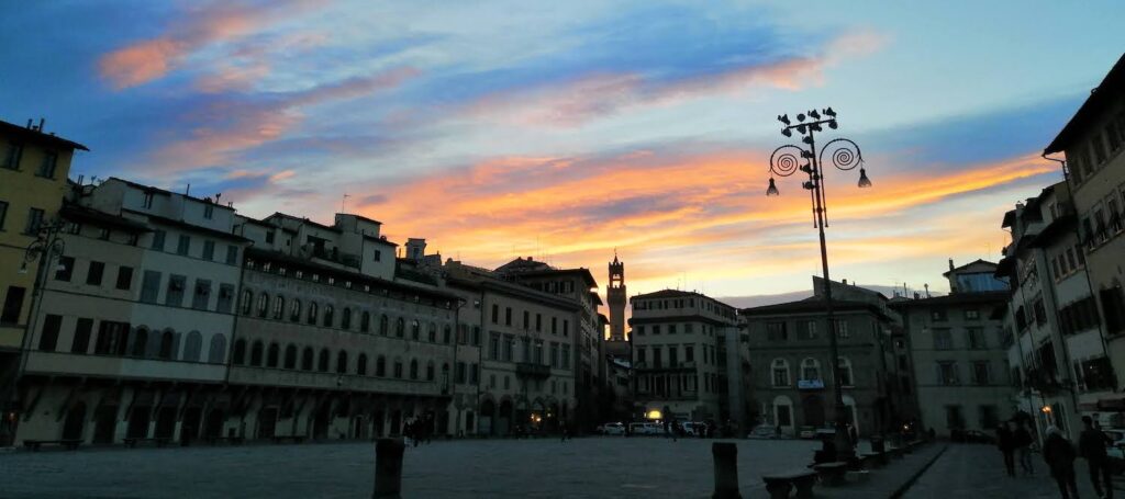 A sunset over Piazza Santa Croce facing Palazzo Vecchio